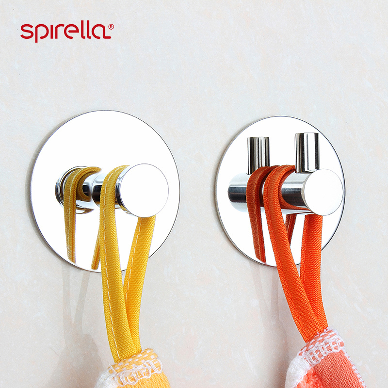 Swiss Spirella Hook Glossy Silver Bathroom Kitchen Stainless Steel Round Square Double-Sided Tape Decorative Sticky Hook