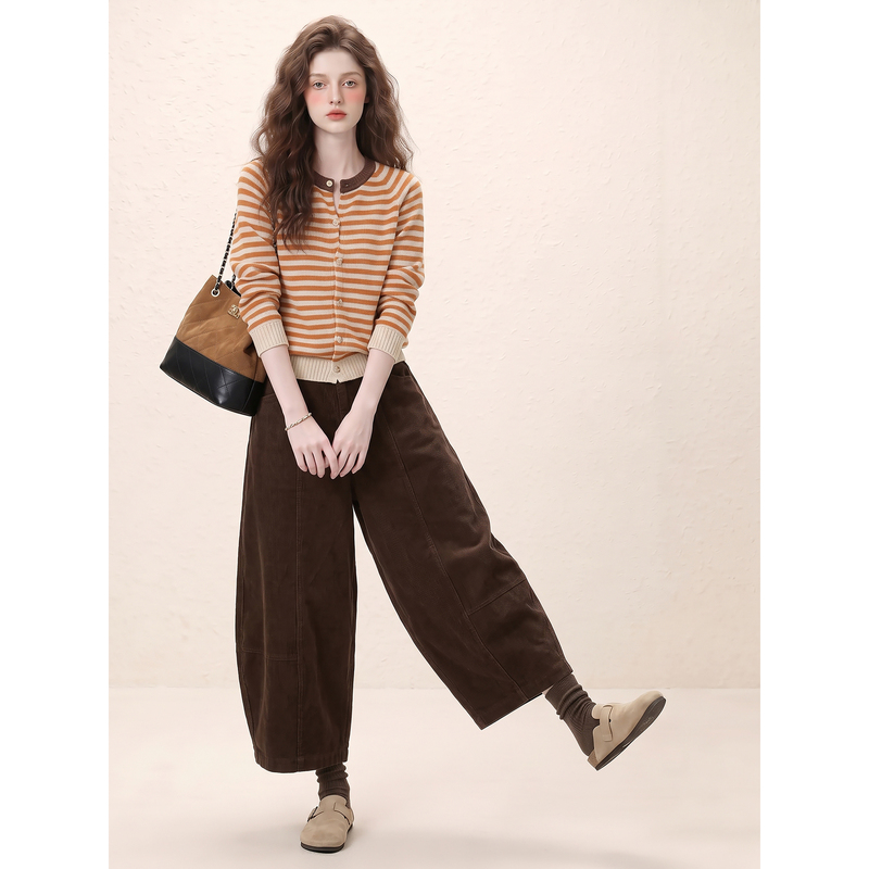 College Style Striped Knit Sweater and Lantern Wide-Leg Pants Two-Piece Set Korean Style Outfit Complete Set for Women 2026 New Autumn Collection College Style Striped Knit Sweater and Lantern Wide-Leg Pants Two-Piece Set Korean Style Outfit Complete Set for Women 2026 New Autumn Collection