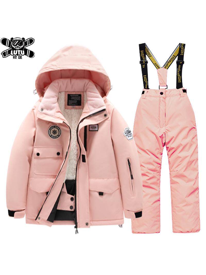 Children's Ski Suits for Boys and Girls, Small, Medium and Large Kids, One-Piece Thickened Fleece, Waterproof and Warm, Professional Snow Country Equipment