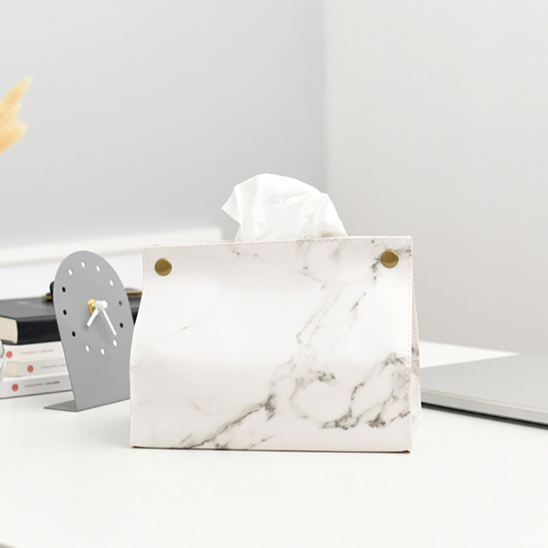Marble pattern tissue bag Nordic style leather tissue box Desktop napkin storage box Simple household removable toilet paper cover