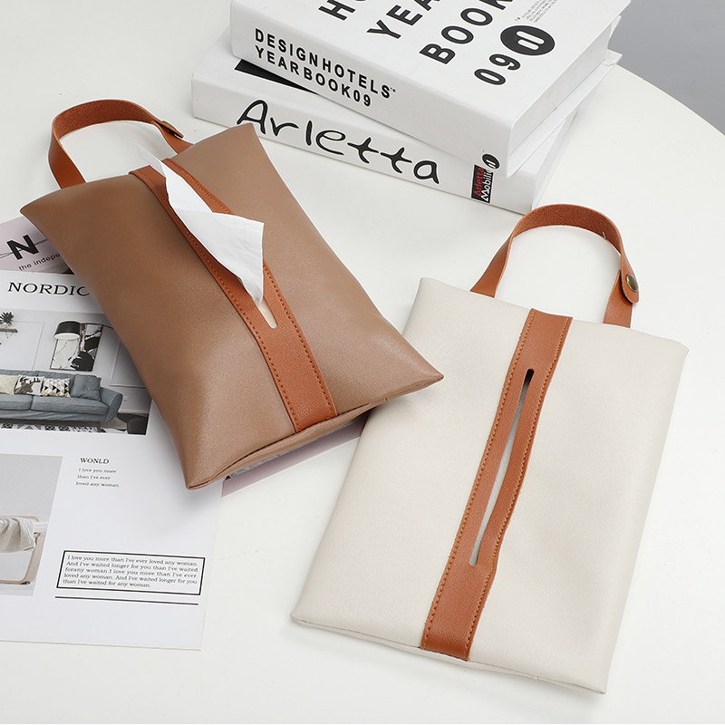 Car hanging tissue box simple extractable tissue wrapper Nordic leather toilet living room hanging draw sleeve