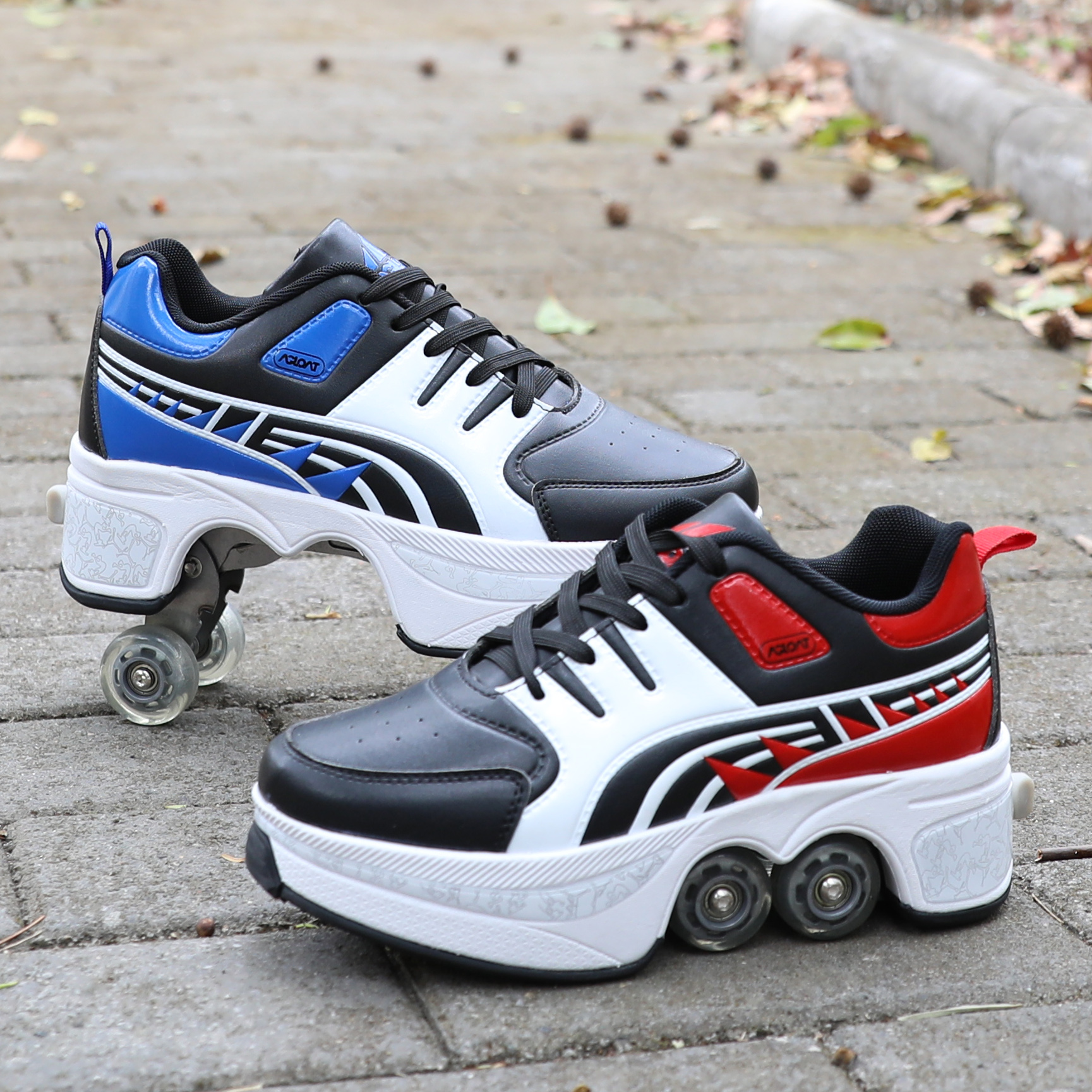 Liangjiao Deformed Shoes Women with Skate Shoes Dual-use Children Slip-Board Shoes Men Shake-Up Shoes Black Tech Wheels Skating Shoes-Taobao