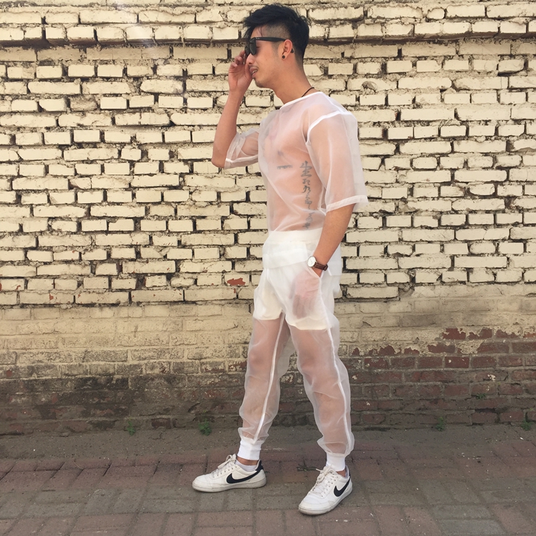 Quan điểm trắng organza, lỏng lẻo chân hậu cung quần, thiết kế ban đầu menswear thương hiệu