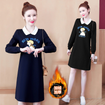 Plus velvet padded T-shirt dress 2021 autumn and winter doll collar slim medium long base shirt aged sweater skirt