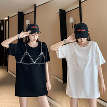 Europe station 22 summer New leave Two reworked hot drill nets red pure cotton T-shirt female black and white loose ins hyperfire short sleeve tide