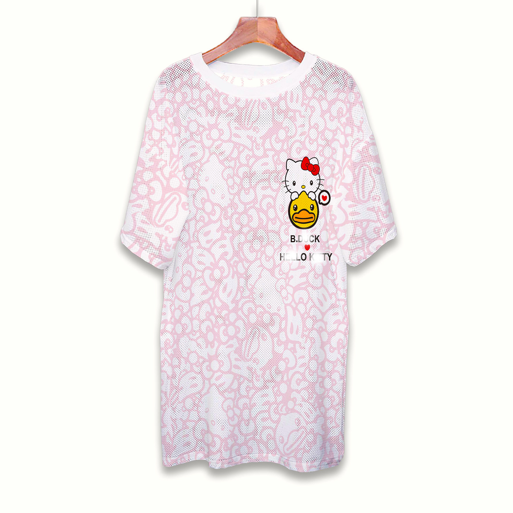 Spring 2023 new air - net eye speed dry ice wire long short - sleeved T - shirt large pregnant women loose printing T