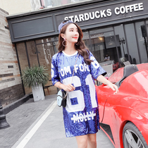 Net red Sequins Bright Pieces Ins over Fire T-Shirt Summer 2022 100 lapped port Wind sexy short sleeve T-shirt Female Blouse Tide