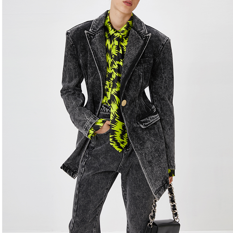 ANNAKIKI gốc Designer 2020 mùa xuân mới Denim Suit Coat gái