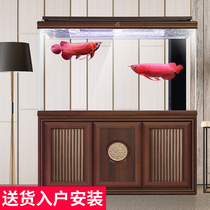 Dishun ds Chinese-style solid wood fish tank Large living room high-end bottom filter aquarium Chinese-style ultra-white glass Arowana tank