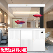 Dishun ultra-white glass fish tank living room large and medium-sized household floor-to-ceiling partition free water ecological small goldfish tank