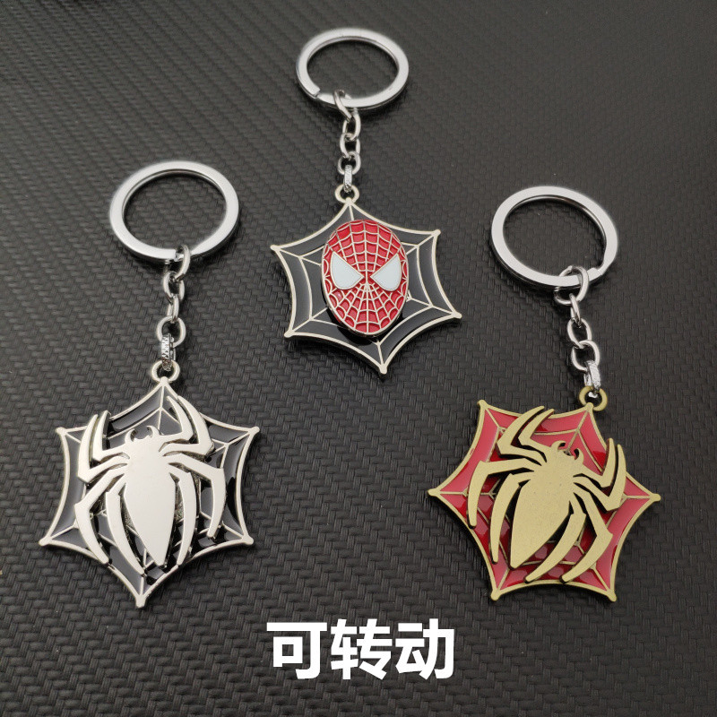 Spider-Man Game Peripheral Keychain with Rotatable Little Spider Logo, Alloy Car Keychain Chain Pendant for Men and Women
