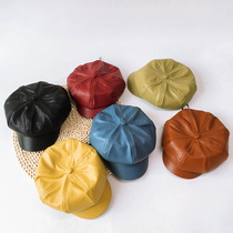 Children's beret autumn and winter girls octagonal hat English vintage leather hat baby painter hat boy pumpkin cap