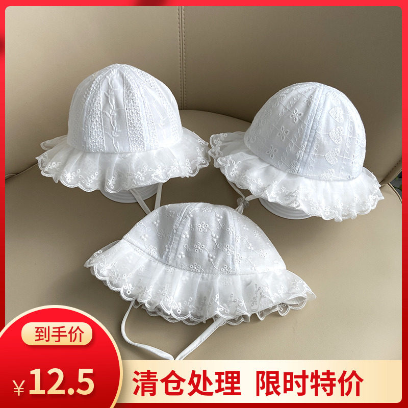 Children's hat Spring Summer thin Lace Hat Girl Foreign Pie Fisherman Hat Baby Sun Baby Princess Pelvic Hat