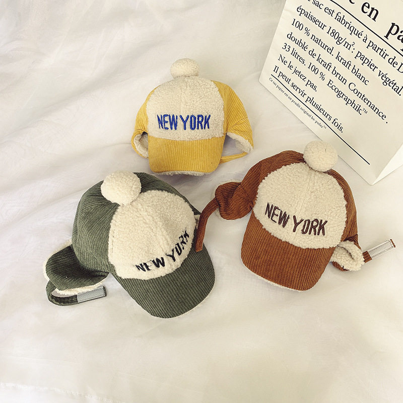 Children hat autumn winter light coveted duck tongue cap male and female baby embroidered warm protective ear hat fashion baseball cap