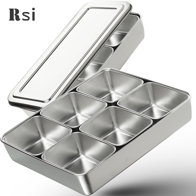 Japanese-Style Stainless Steel Food Storage Box Ice Cream Cooking Ingredient Divider Plate Food Picnic Storage Container with Lid