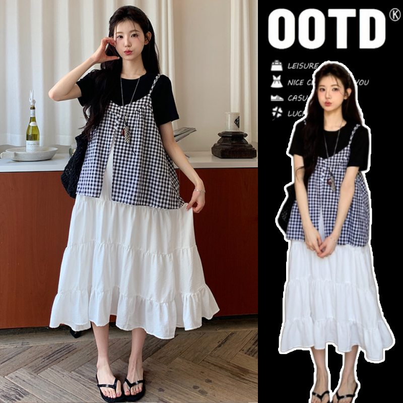 High-End Maternity Wear for Summer, Covers the Belly, Looks Slimming, Not Revealing Pregnancy, Stylish Maternity Dress, Fake Two-Piece Suspender Skirt Top