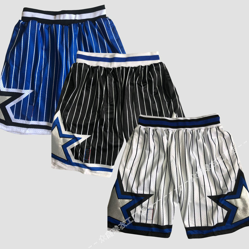 American Version of Embroidered Magic Team Tracy Mcgrady Mn Basketball Shorts O'Neal Retro Striped Mesh Pocket Training Sports Shorts