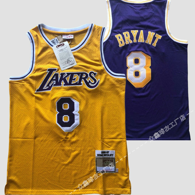 American Version of Fully Embroidered 96-97 Season Lakers No. 8 Kobe Bryant Jersey Retro Embroidered Mesh Basketball Jersey Vest American Version of Fully Embroidered 96-97 Season Lakers No. 8 Kobe Bryant Jersey Retro Embroidered Mesh Basketball Jersey Vest