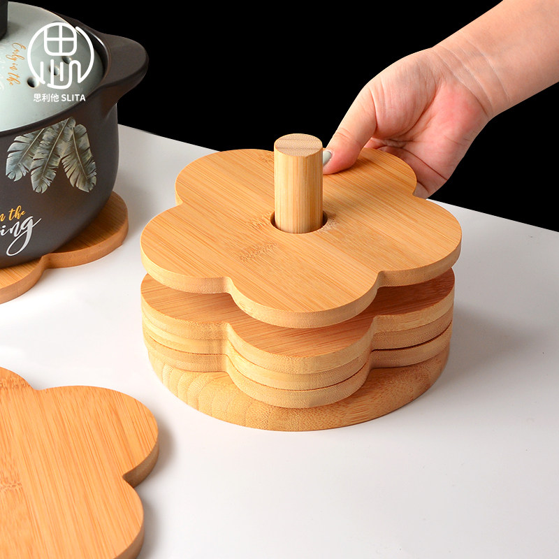 Flowers Thermal Insulation Mat Dining Table Mat Anti-burn Dining Mat Enamel Kitchen Casserole Mat Bamboo Mat Solid Wood Bowls Cushion Pan Bottom cushion-Taobao