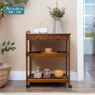 Solid Wood mobile dining car, family cart, trolley delivery cart, kitchen rack, three-layer tea truck, wine truck