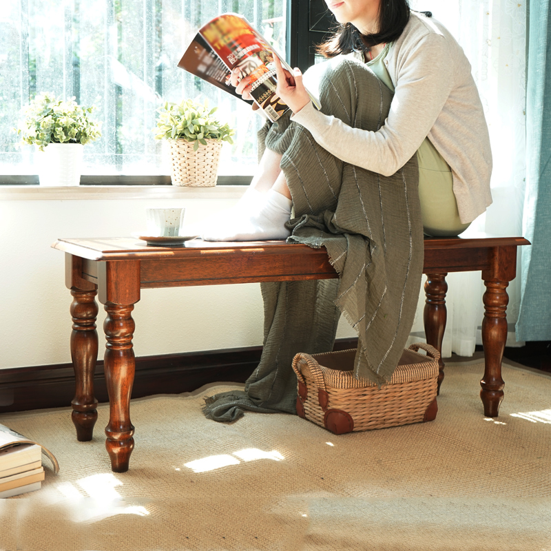 American Solid Wood Strip Bench Bedroom Bedstool Eu Style Retro Dining Bench Table Dining Chair Benches Home Log Bench