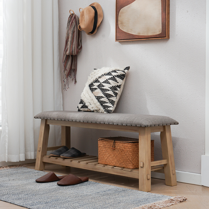 Solid wood household doorway changed shoe stool light luxury retro inward wearing shoes bench into bench bedside bench