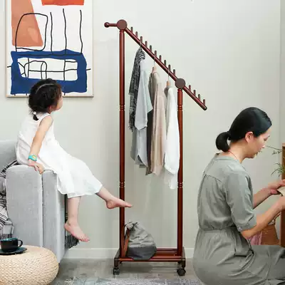 Solid wood floor-to-ceiling bedroom hanger Japanese hanger simple household corner coat rack single pole wooden clothes hanger