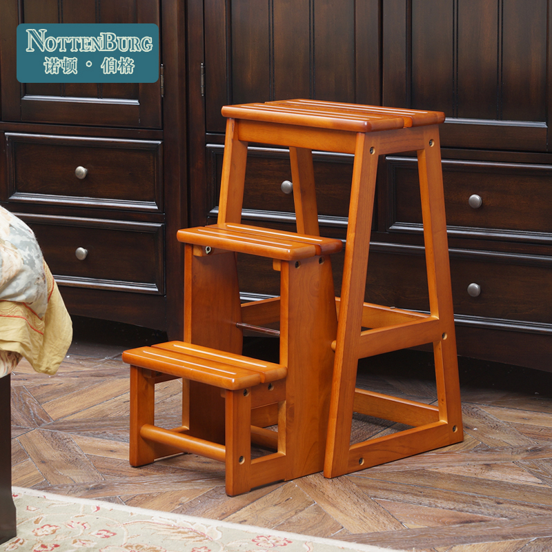 Norton Berg solid wood ladder stool Wooden ladder ladder stool Three-layer folding stool Home kitchen high bench climbing stool chair
