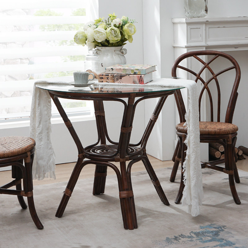 Minjuku Silence Gentian Rattan with a small family type glass table coffee table Coffee table Home Balcony Mobile Little Dining Table