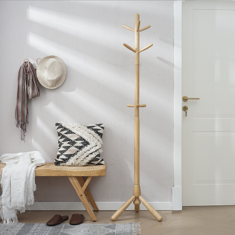 Floor-to-ceiling hanger single pole hanger household clothes rack modern simple Nordic living room bedroom solid wood coat rack