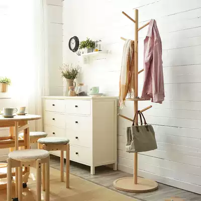 Solid wood coat rack creative bedroom hanger Modern minimalist living room floor hanger Nordic foyer clothes rack