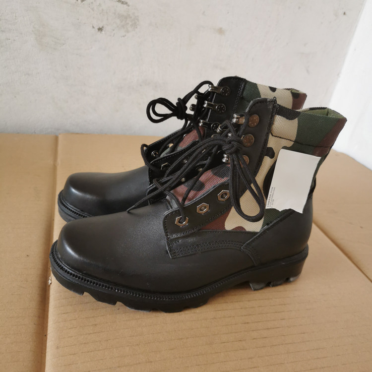 Jihua three-five-one-four stock boots old-fashioned camouflage boots men's first layer cowhide lace-up square toe mid-waist protective boots