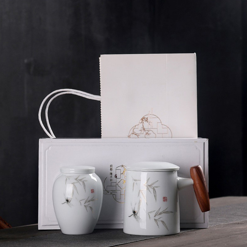 White Porcelain Office Cup with cup with cup cover ceramic cup large capacity Kunfu tea set