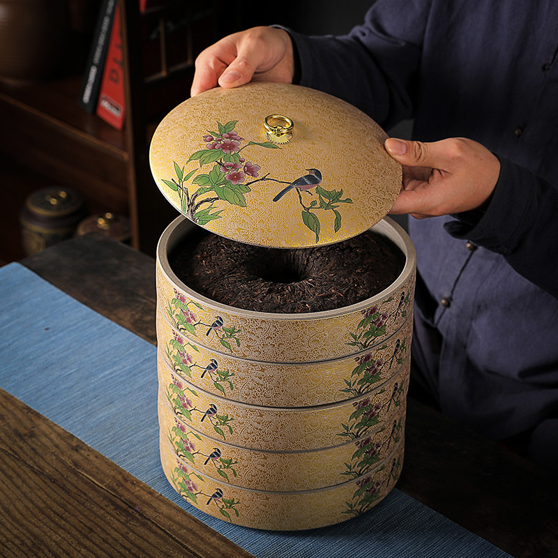 Tea Leaf Jar Retro China Wind Size Boutique Ceramics Home Tea Jar Storage Tank White Tea Pu-erh Tea Cake Wake Tea Jar