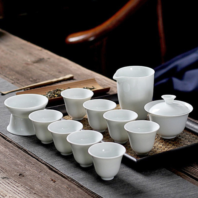 Suet Yu Dehua White Porcelain Covered Bowl Teacup Chaoshan Kung Fu Tea Set Home Office Simple Tea Making Customization - Taobao