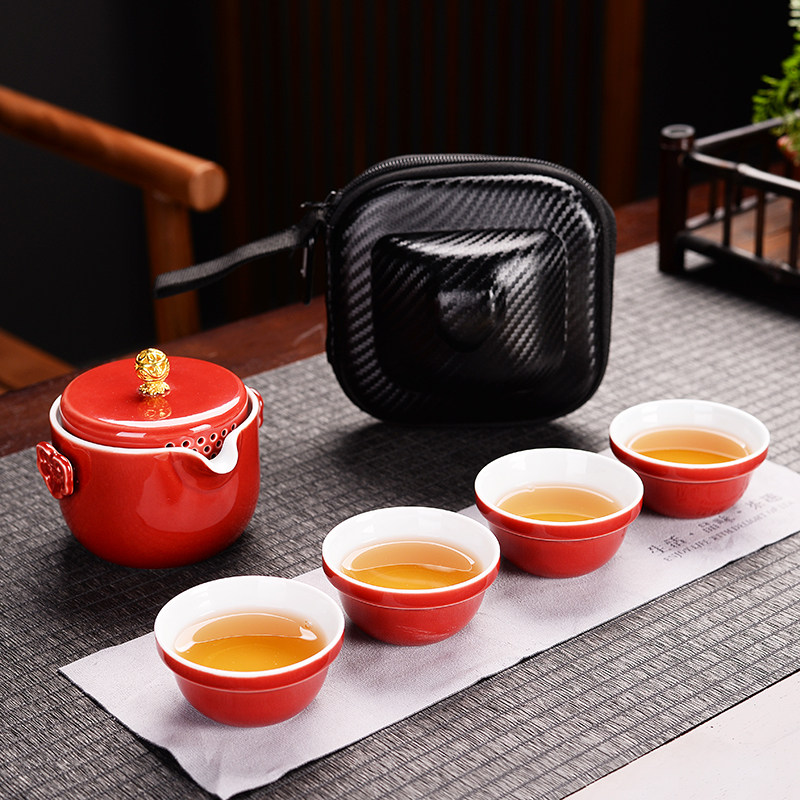 Travel tea set Portable bag One pot three or four cups Quick cup Car Kung Fu outdoor portable Kung Fu tea set