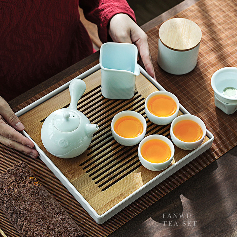 Tea set group Home Living room Small sleeve portable minimalist Gongfu tea with ceramic whole set of dry foam small tea table tea tray