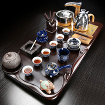 Tea set boiling kettle Induction Cookware Suit Home Living Room Kung Fu Tea Set Ceramics Whole Black Sandalwood Tea Tray Solid Wood