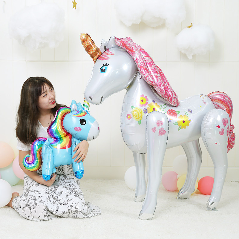 Large unicorn cartoon animal aluminum foil balloon Wedding party Baby birthday venue decoration standing horse balloon