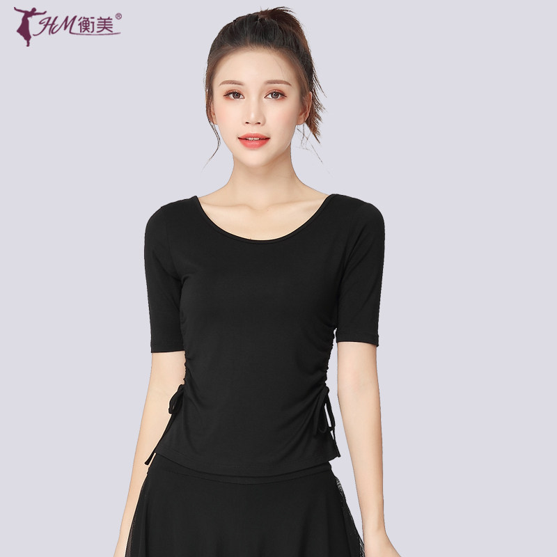 Latin dance tops women's adult short-sleeved dance costumes drawstring dance costumes body dance practice clothes summer new