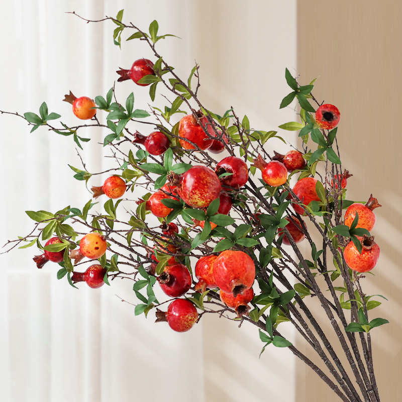 Imitation flower pomegranate fruit decorative ornament living room dining table entrance persimmon fruit fake flower branch ruyi bouquet