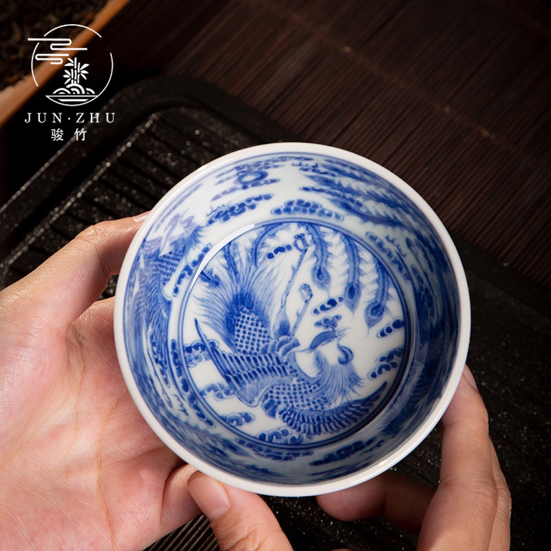 純手工・純手描き 青花染付 主人杯 茶杯 茶器 主人杯青花瓷日式陶瓷