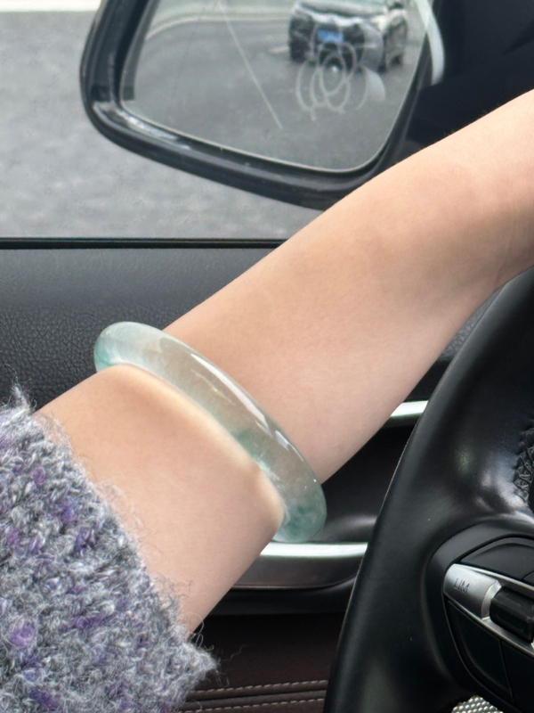 Jade Bracelet, Ice Type with Flowing Patterns, Thin Round Jade Bangle for Young Women, Burmese Dulong Jade Bracelet, Suitable as a Gift