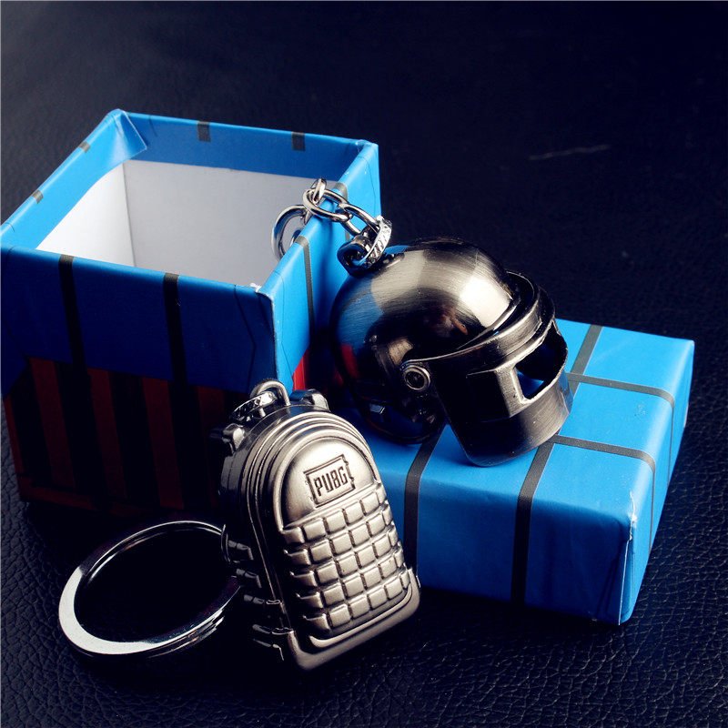 Three-level head key chain around eating chicken, metal backpack, pan, empty box, creative men's gift pendant