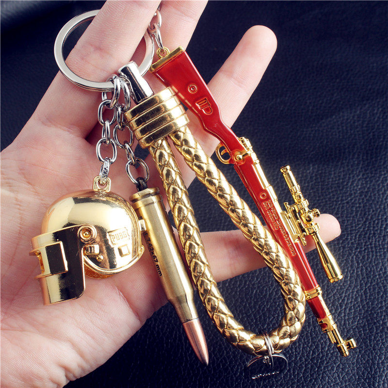 PlayerUnknown's Battlegrounds eating chicken gold suit key chain three-level head backpack armor pan 98K key chain pendant