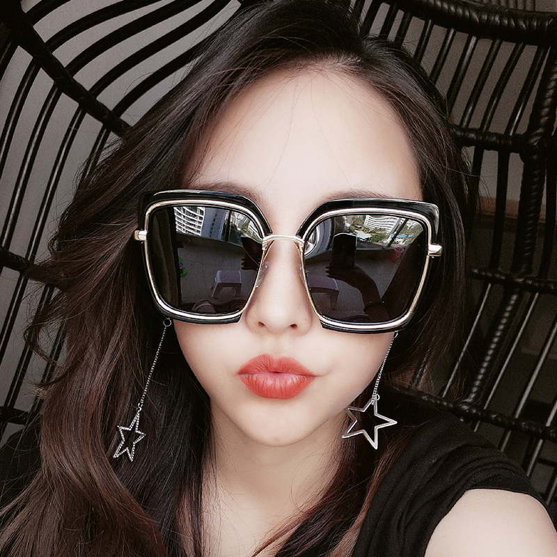Net red big frame square street shot anti-ultraviolet sunglasses round face personality sunglasses female Korean version tide mirror retro glasses
