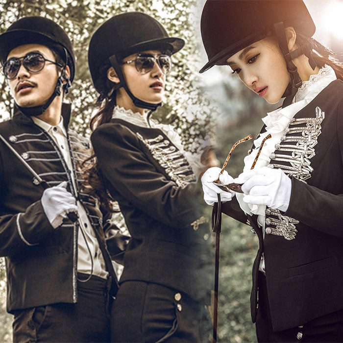 Photo studio theme clothing men and women riding outfit suit couple photo location photo equestrian riding performance clothing