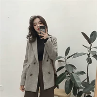 Thu đông 2018 mới Hồng Kông hương vị retro hipster chic gió houndstooth nhỏ phù hợp với áo khoác mỏng kẻ sọc hoang dã nữ ao khoac nu