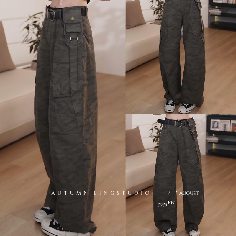 Zero Zero "Misty Forest" All-Cotton Early Autumn Camouflage Women's High-Waisted Loose Workwear Casual Pants 6073141