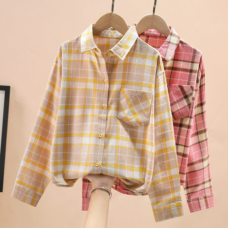 Girl Long Sleeve Shirt Autumn Winter Clothing Children Plaid Lining Foreign Palate Girl Girl Pure Cotton Jacket Blouse Tide
